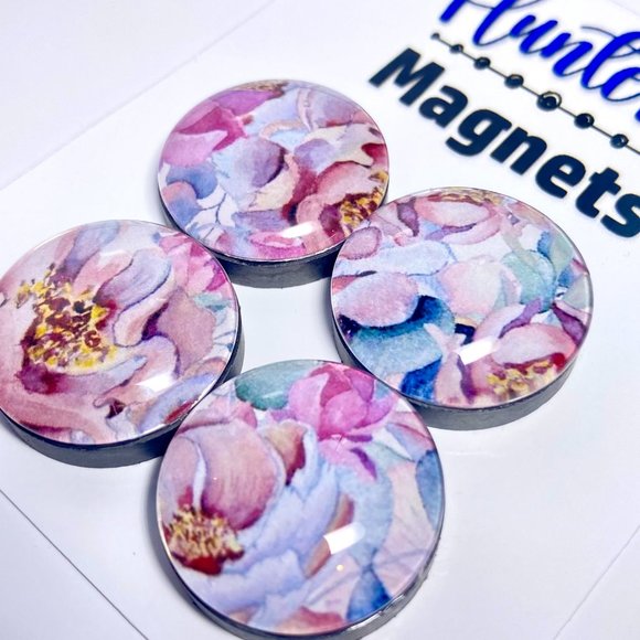 Set of 4 Magnets - Spring Floral Mauve Glass Refrigerator Kitchen Whiteboard - Picture 3 of 3